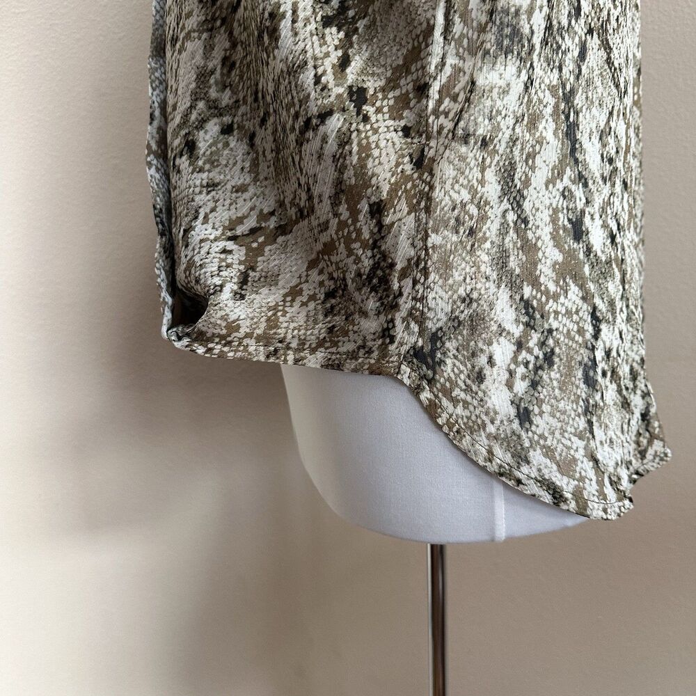 DKNY Top Women's XL Brown Snake Print Faux-Wrap Long Sleeve Semi Sheer Career - Picture 7 of 11